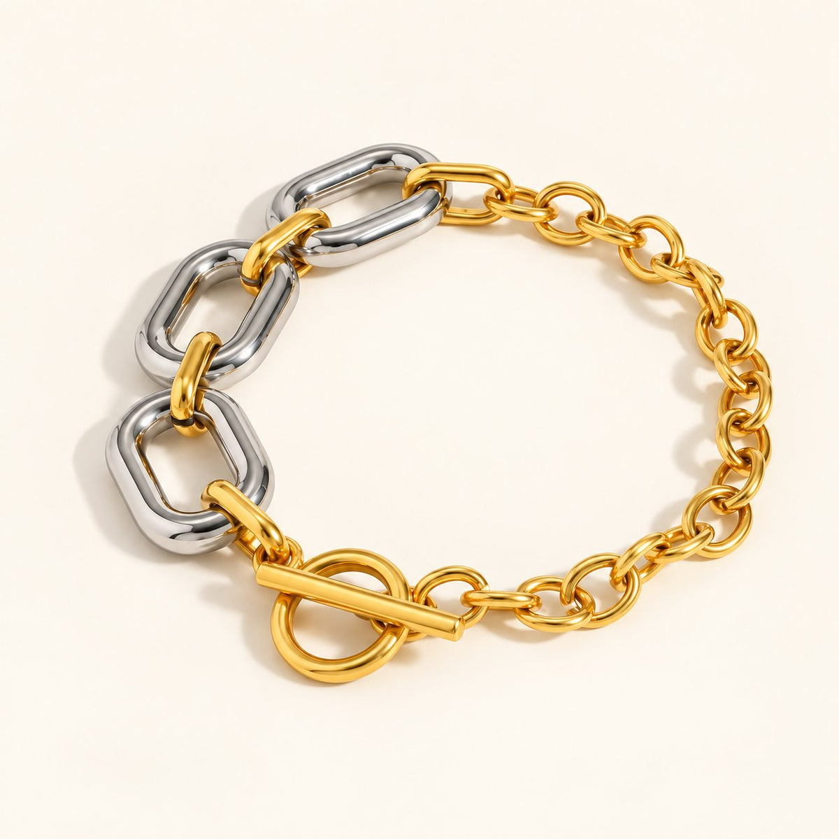 Titanyum Çelik Gold Silver Toggle Bileklik