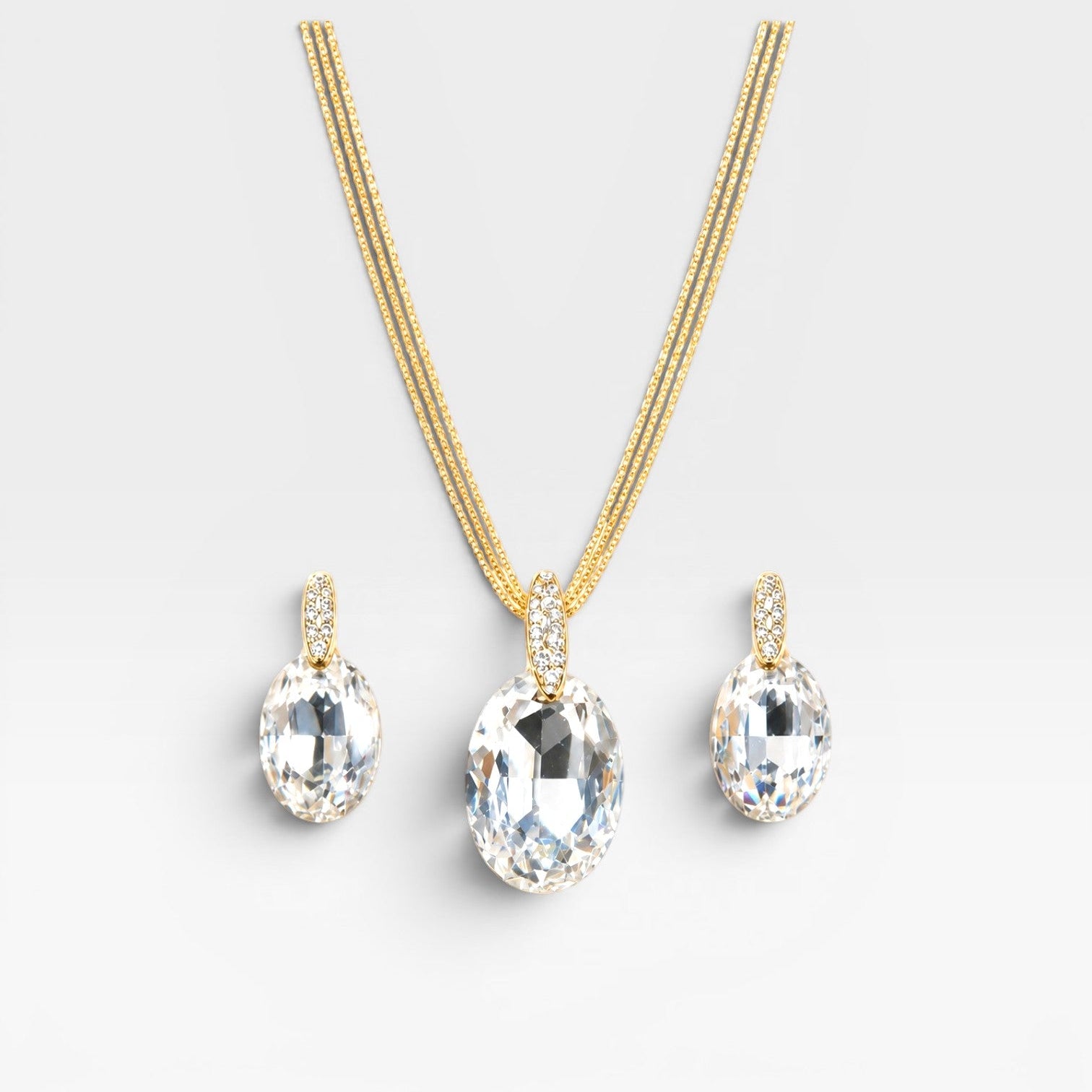 Oval Kesim Kristal Kolye ve Küpe Seti